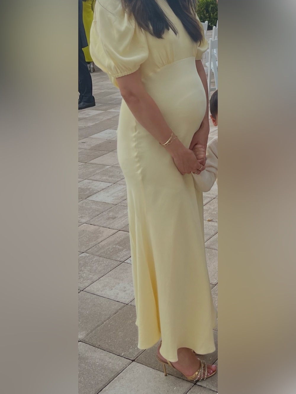 Vanessa Cochiarro Yellow Crepe De Chine Midi Dress Great for Maternity!